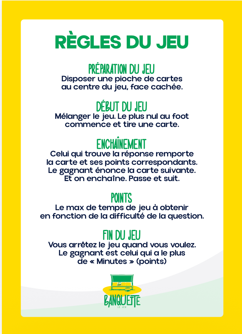 Règles du jeu Banquette Jaunes et Verts