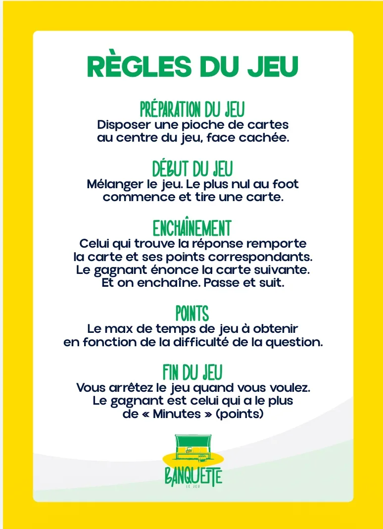 Règles du jeu Banquette Jaunes et Verts